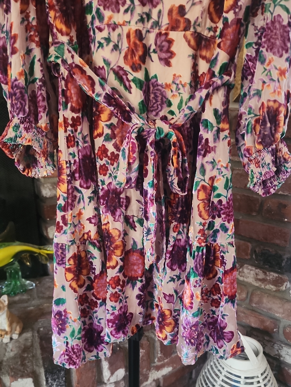 Hale Bob NWT Velvet Burnout Floral Mini Dress Pink Boho Romantic Size L - Picture 3 of 13